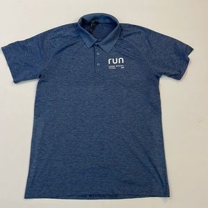 Lululemon Mens Large Blue Polo Shirt 1/4 button up with logo RUN League Official